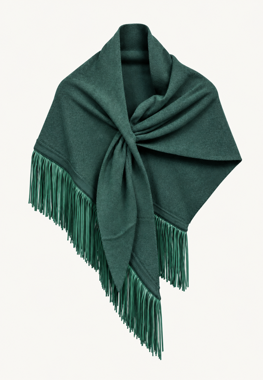 Anina Triangolo Spruce cashmere scarf with goat nappa leather fringes