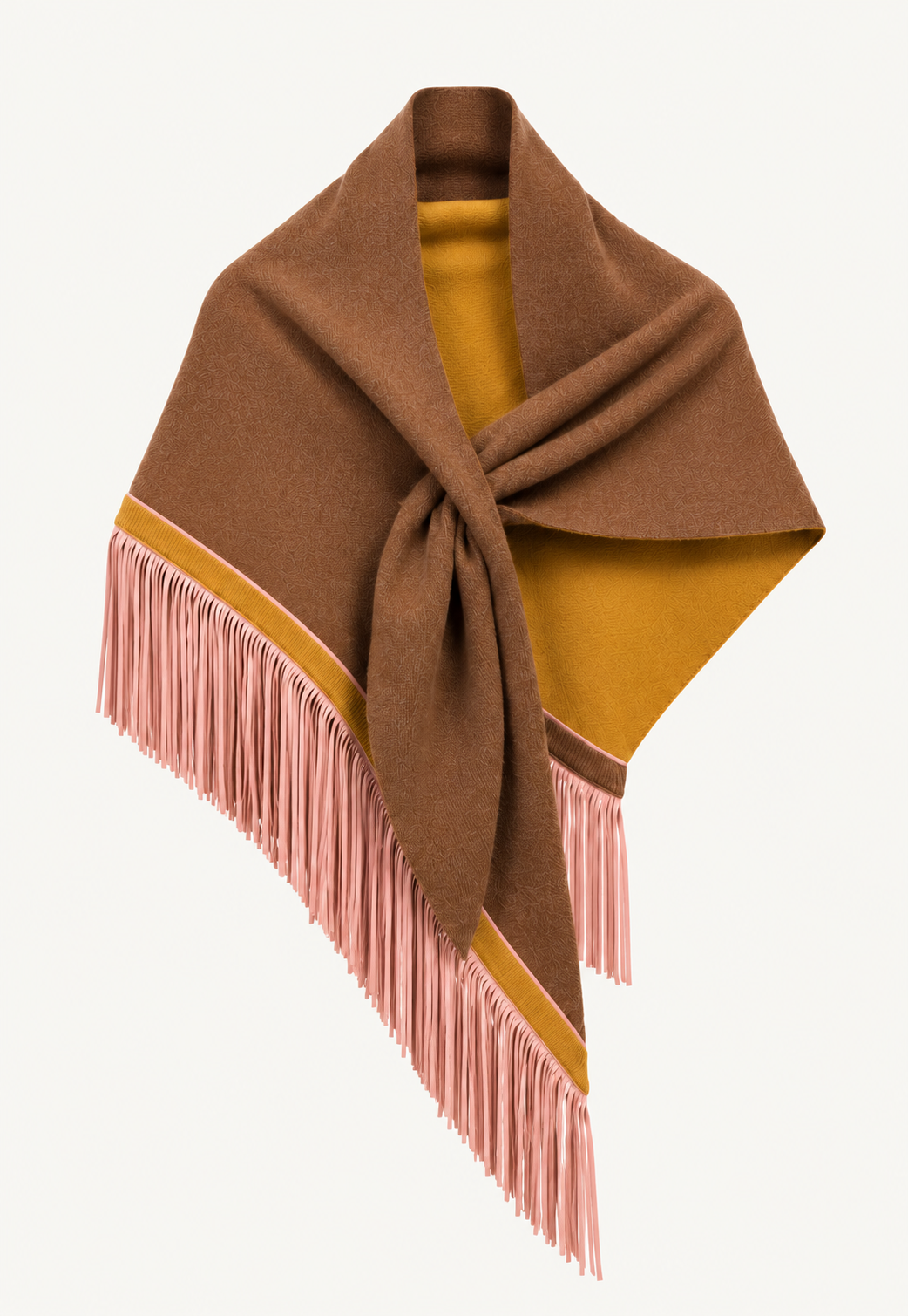 Anina Tricolore Triangolo Castagno – Cashmere-Dreieckstuch mit Velourslederfransen von Antonia Zander