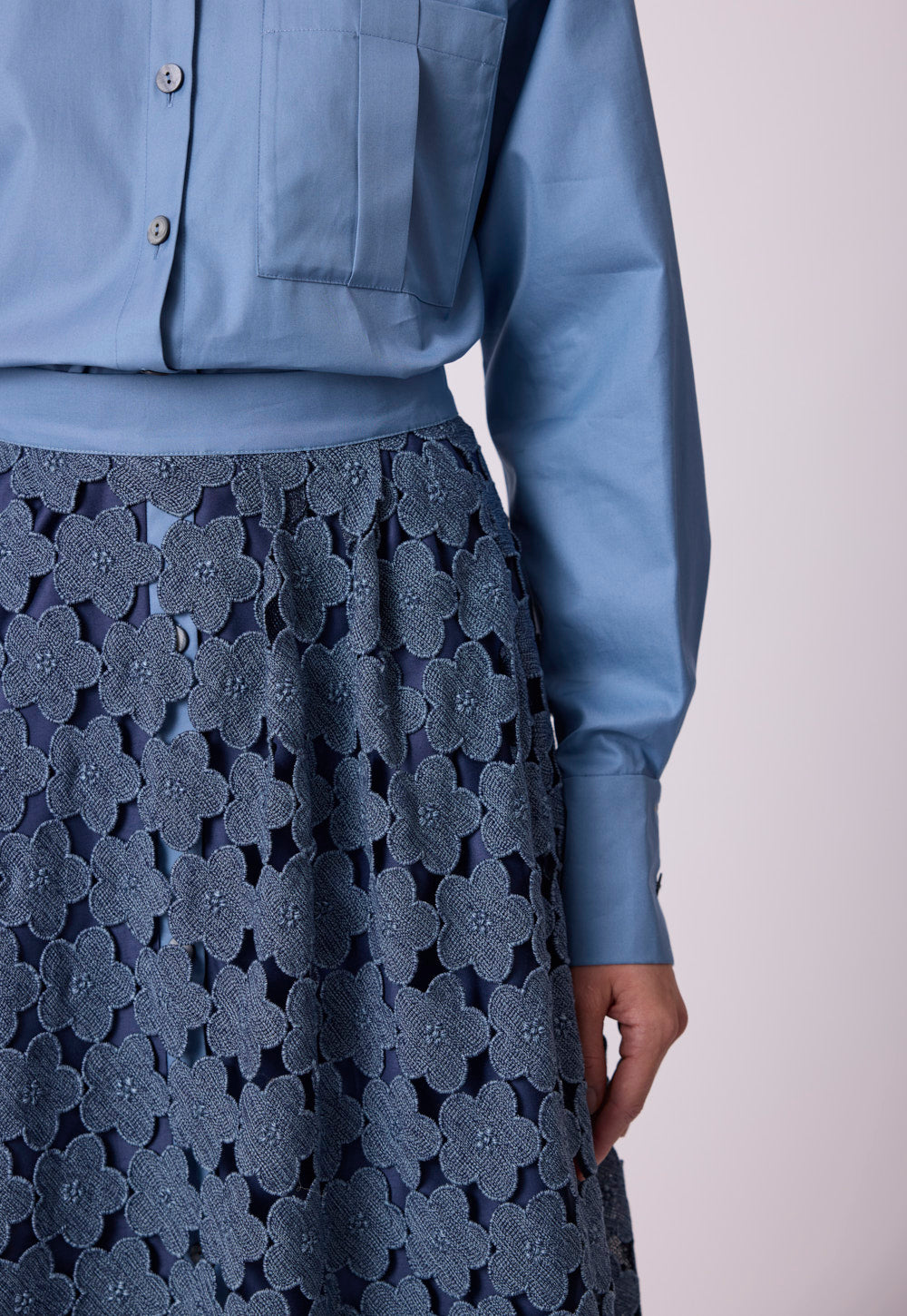 Antonia Zander Anja Skirt in dusty blue, garment detail.