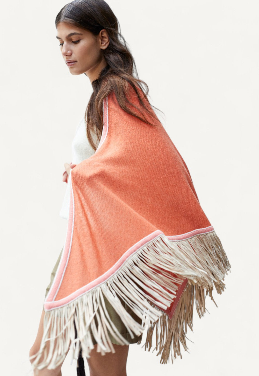 Antonia Zander Classic Triangolo cashmere triangle scarf with leather fringes.