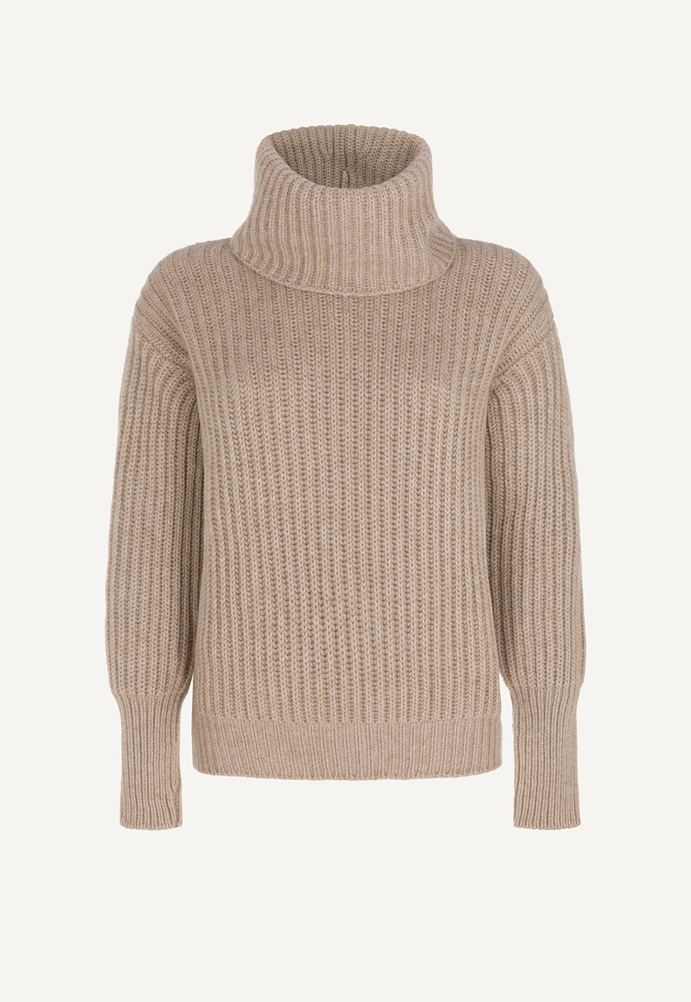 Cashmere turtleneck sweater in sesame with chunky rib knit