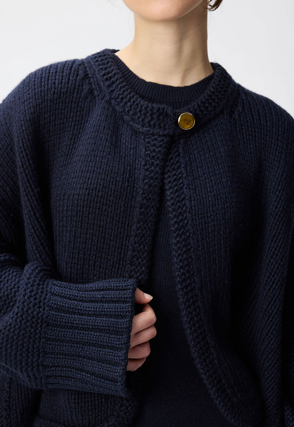 Phania Cape navy blue by Antonia Zander, styled view.