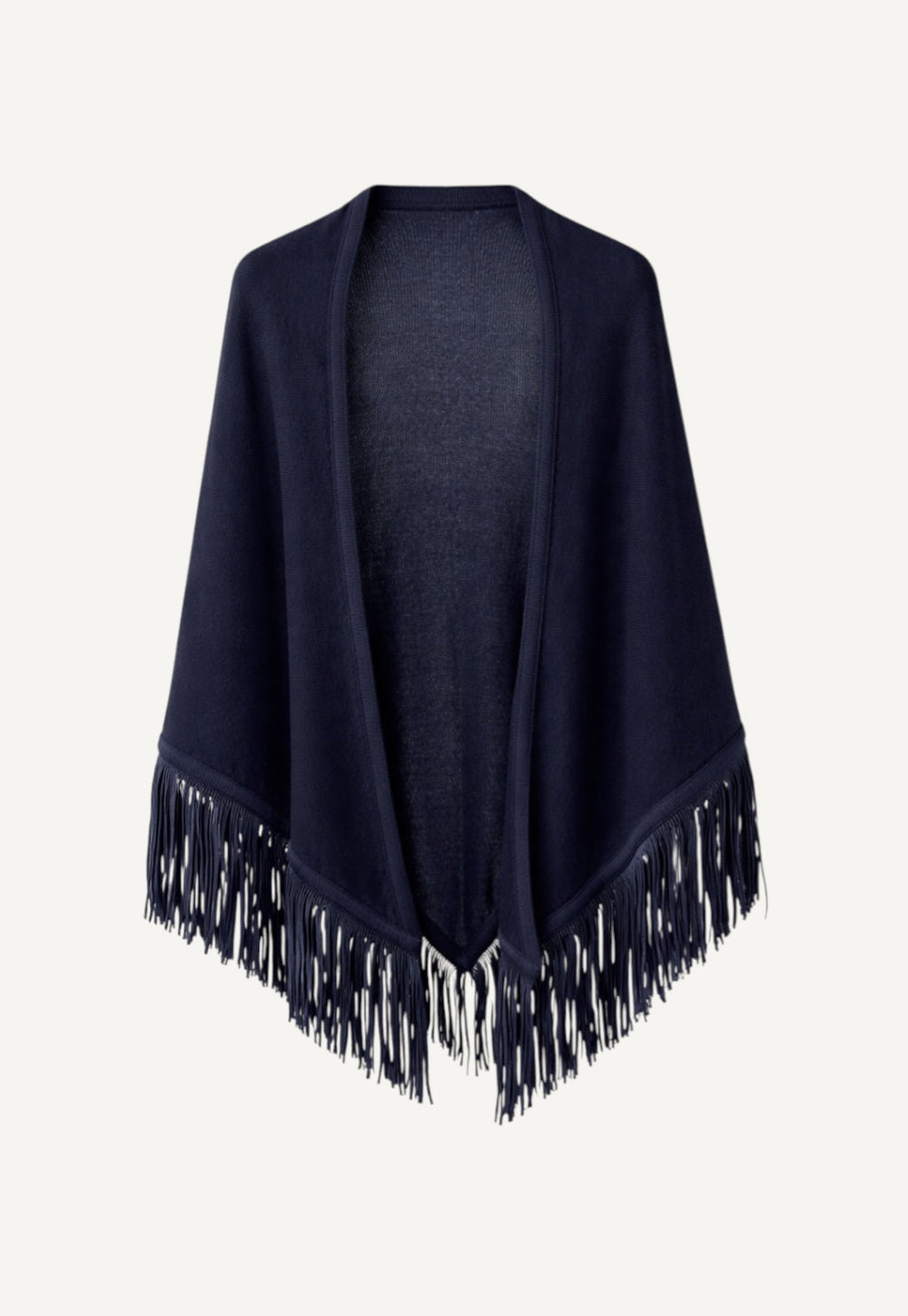 Antonia Zander Triangolo Camoscio – Beluga cashmere triangle scarf with tonal edging and soft suede leather fringe.