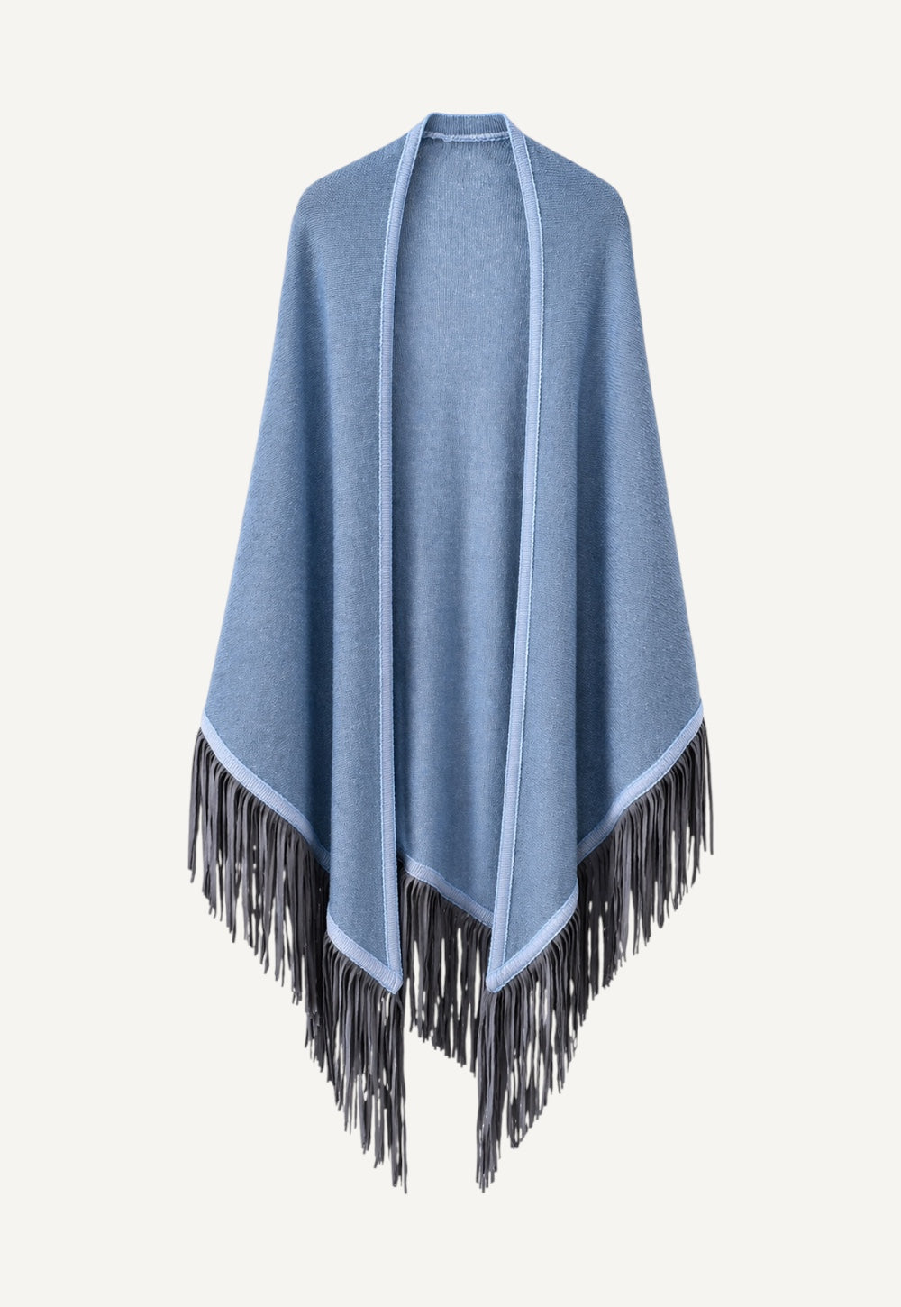 Cashmere triangle scarf in oxford with contrast trim and suede fringes
