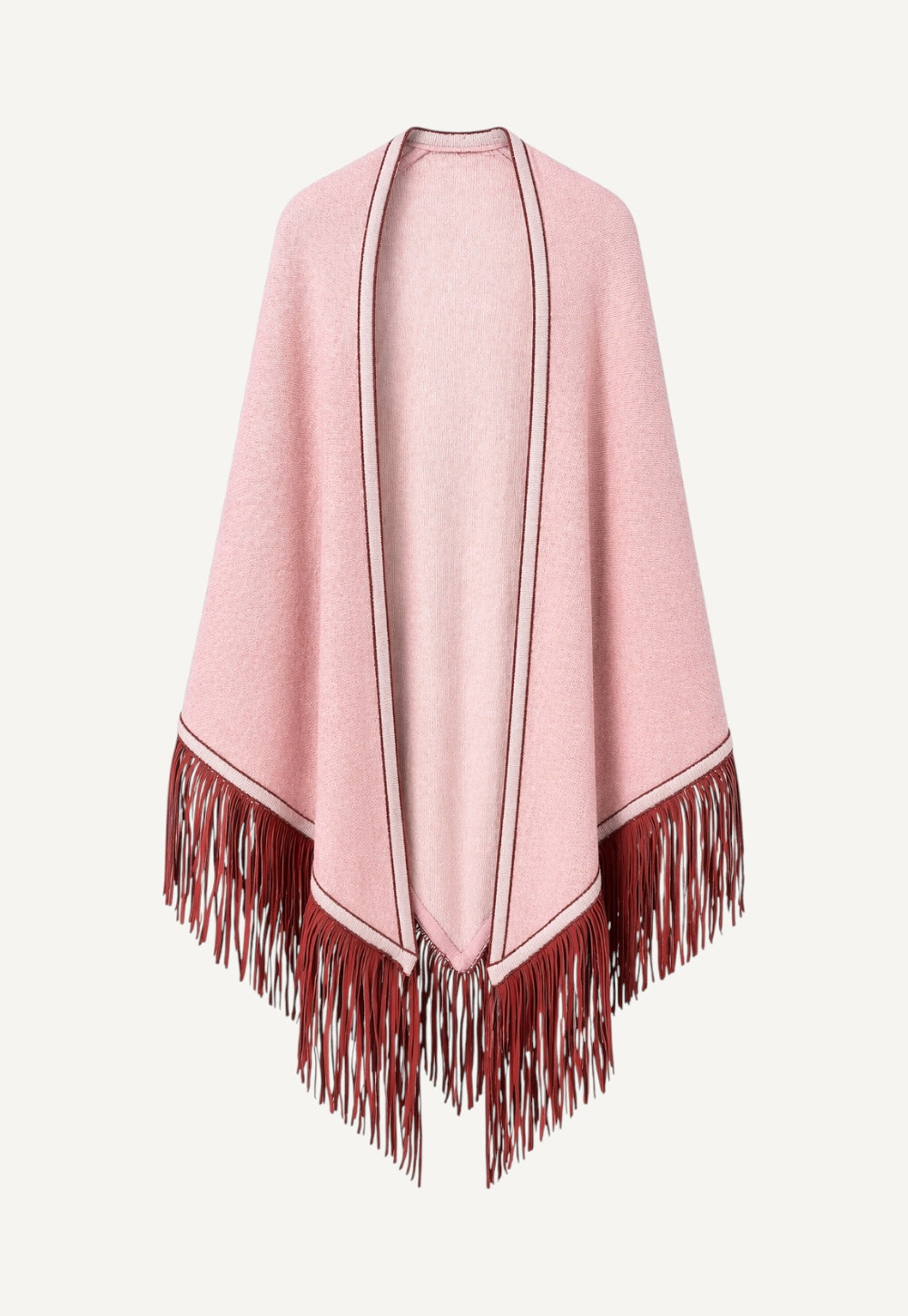 Antonia Zander Triangolo Double Antico No. 76, reversible double-faced cashmere triangle scarf with goat nappa leather fringes.
