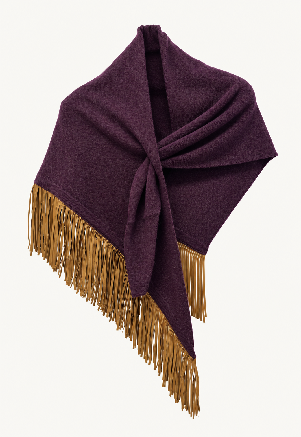 Antonia Zander Anina Triangolo in Black Narcissus, a cashmere triangle scarf with goat nappa leather fringes.