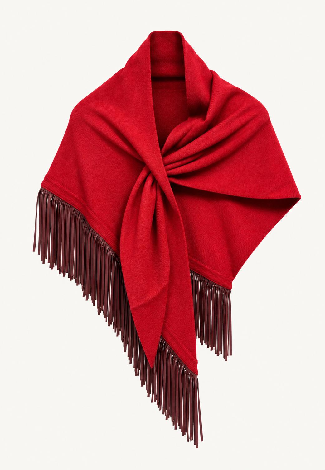Anina Triangolo La Scala cashmere scarf with goat nappa leather fringes