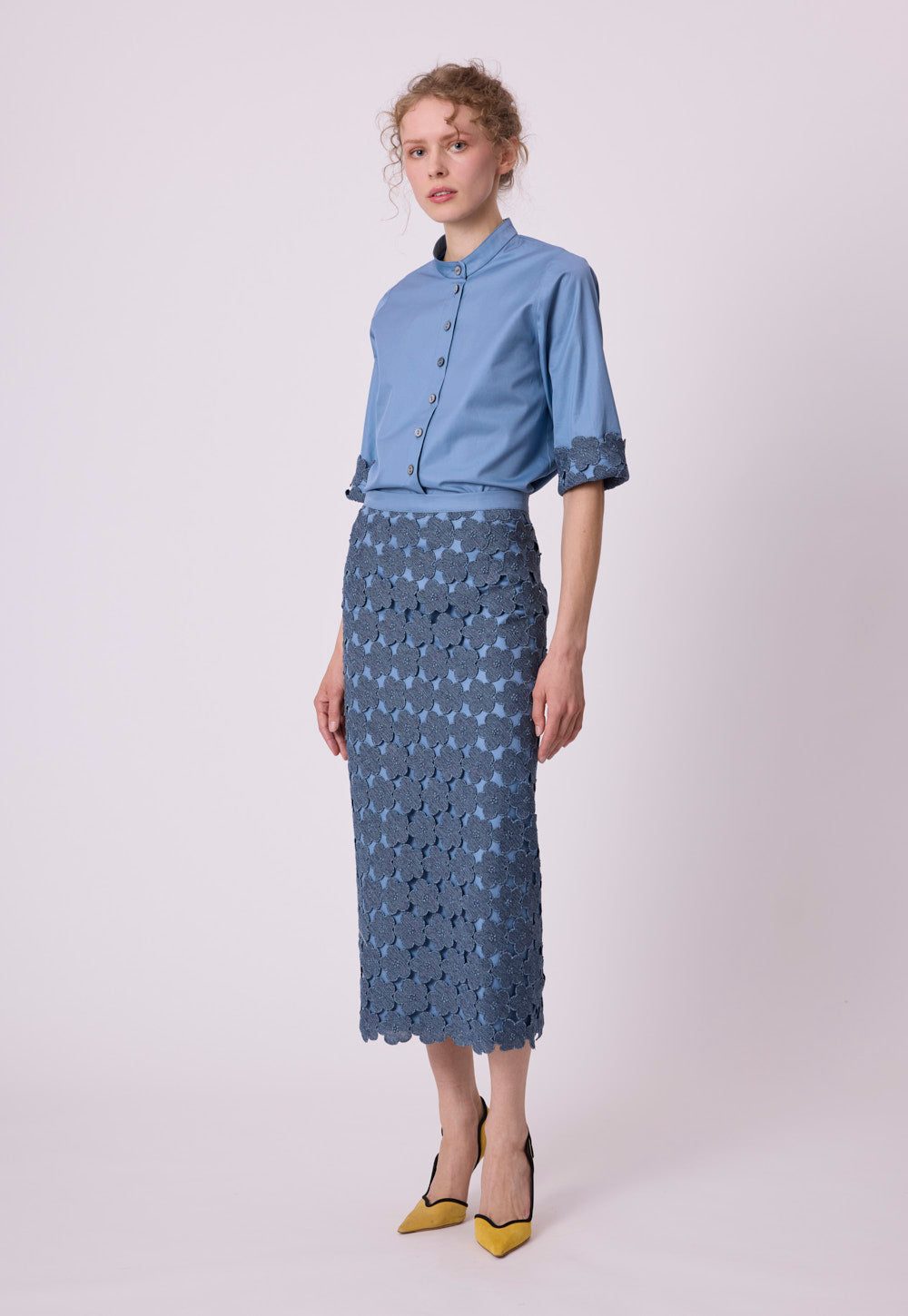 Antonia Zander Anna Skirt in slate blue cotton blend.