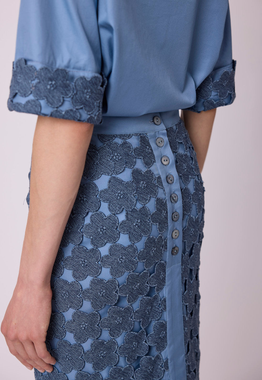 Anna Skirt slate blue by Antonia Zander, styled view.
