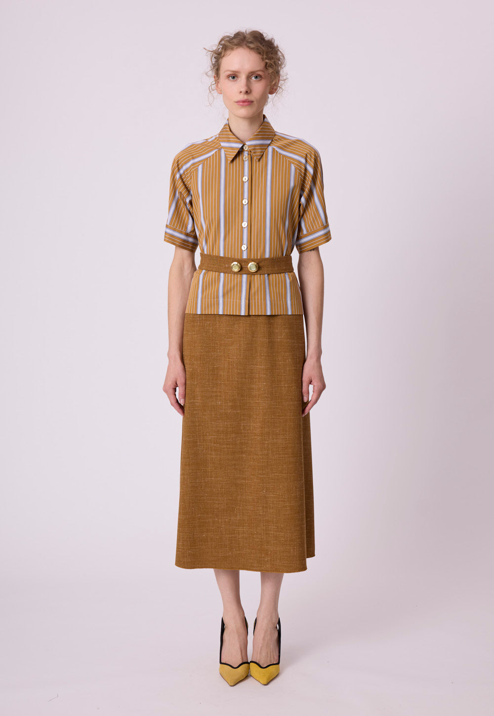 Silk viscose dress in cognac with flowing movement and drape
