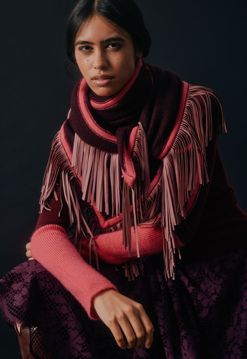 Antonia Zander Fenja Skirt in bordeaux lace, garment and texture detail.