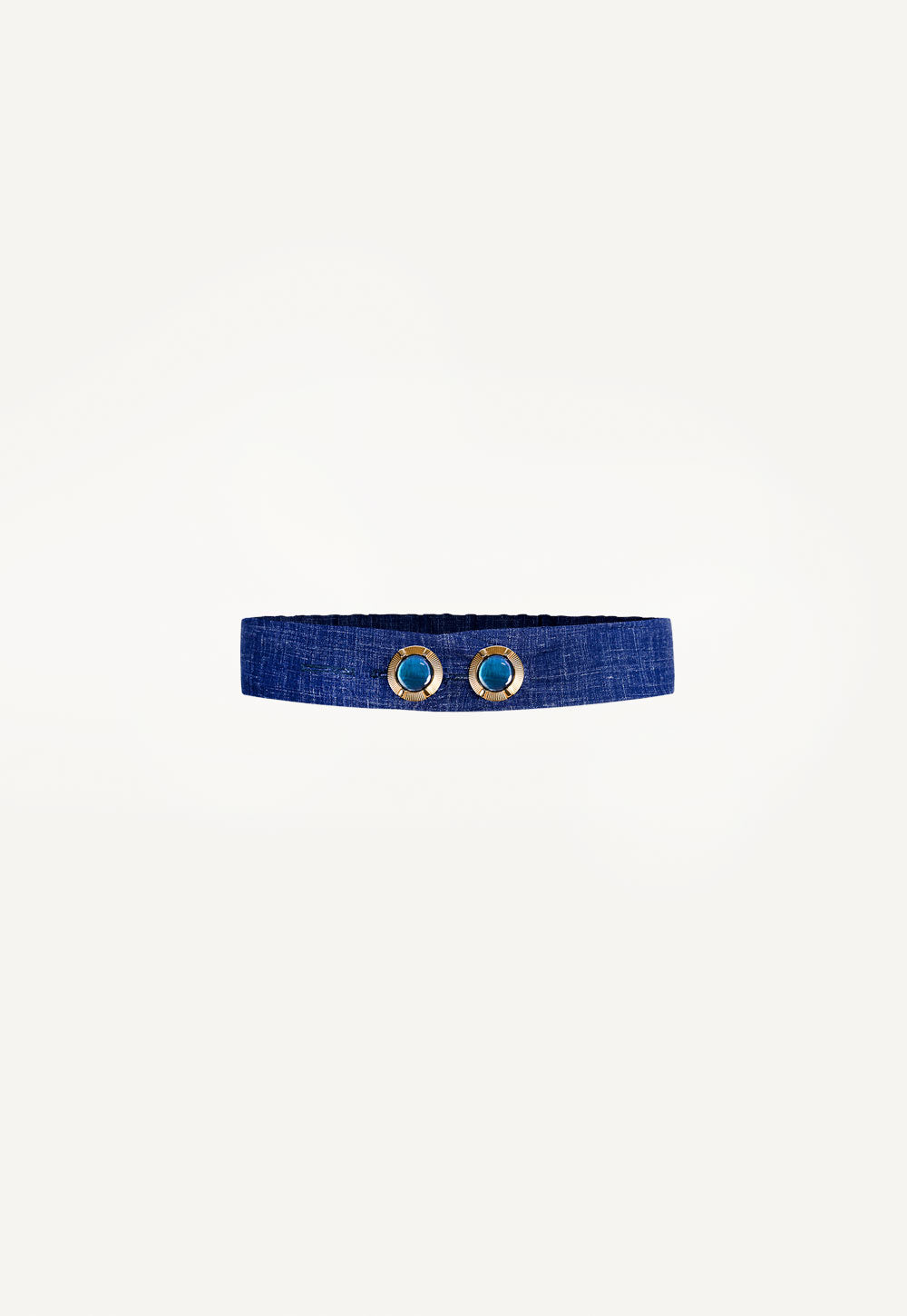 Antonia Zander Gitta belt navy wool silk adjustable belt with mother of pearl buttons