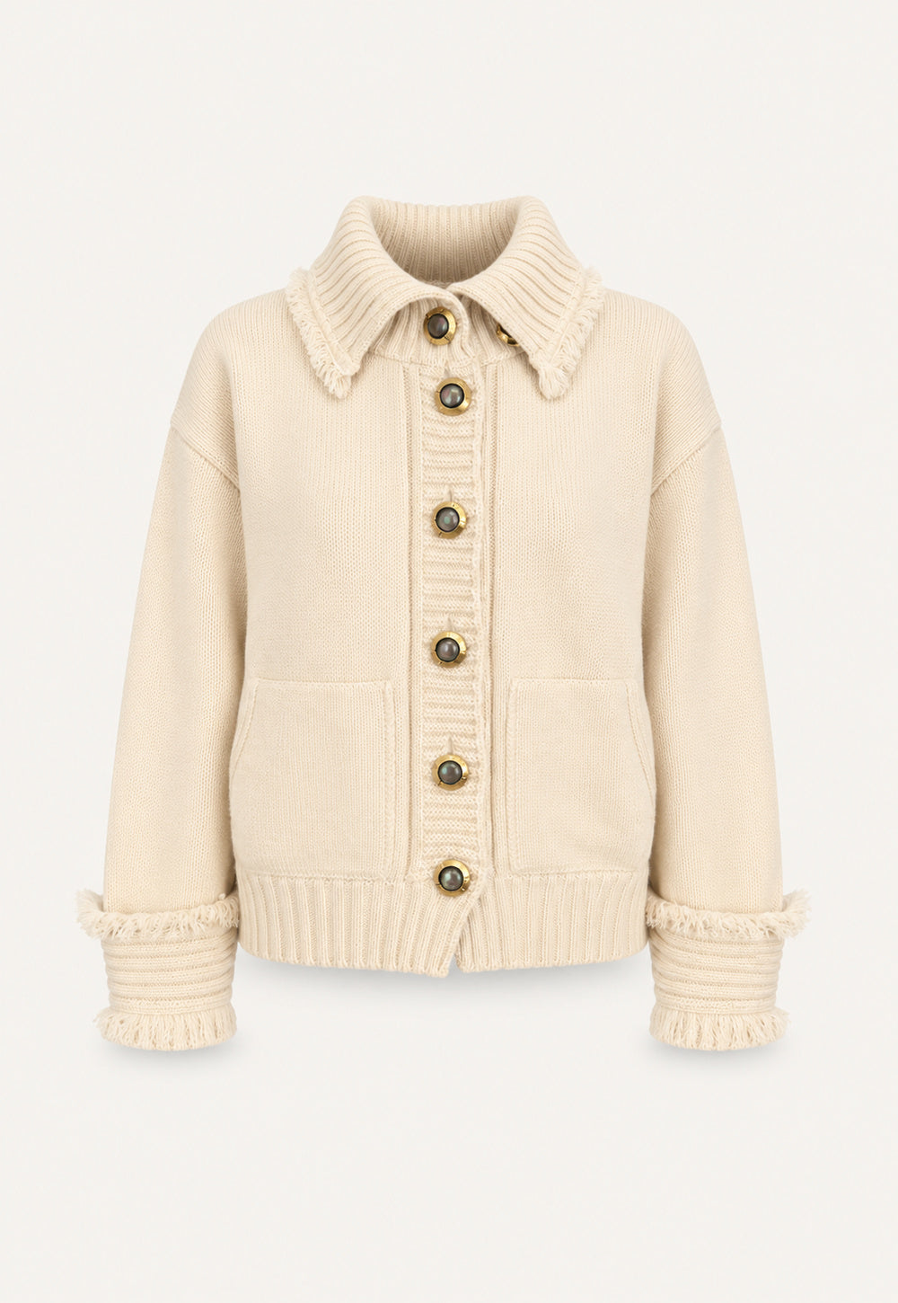 Antonia Zander Maggie Cashmere Bomber in ivory, front product view.