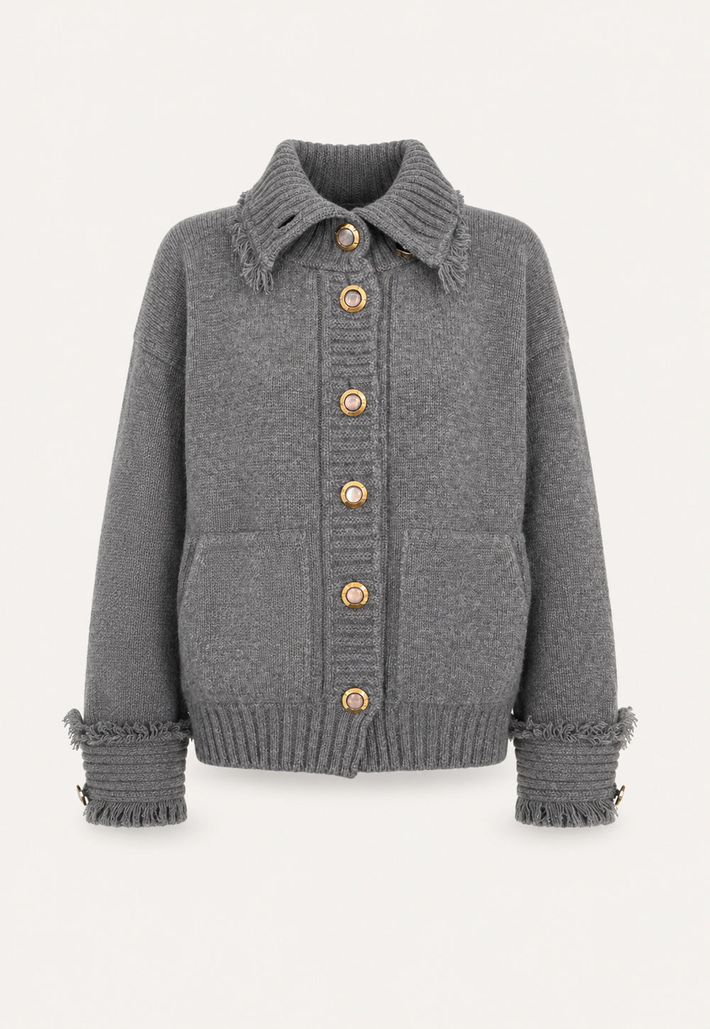 Antonia Zander Maggie Cashmere Bomber in Windsor dark grey, front product view.
