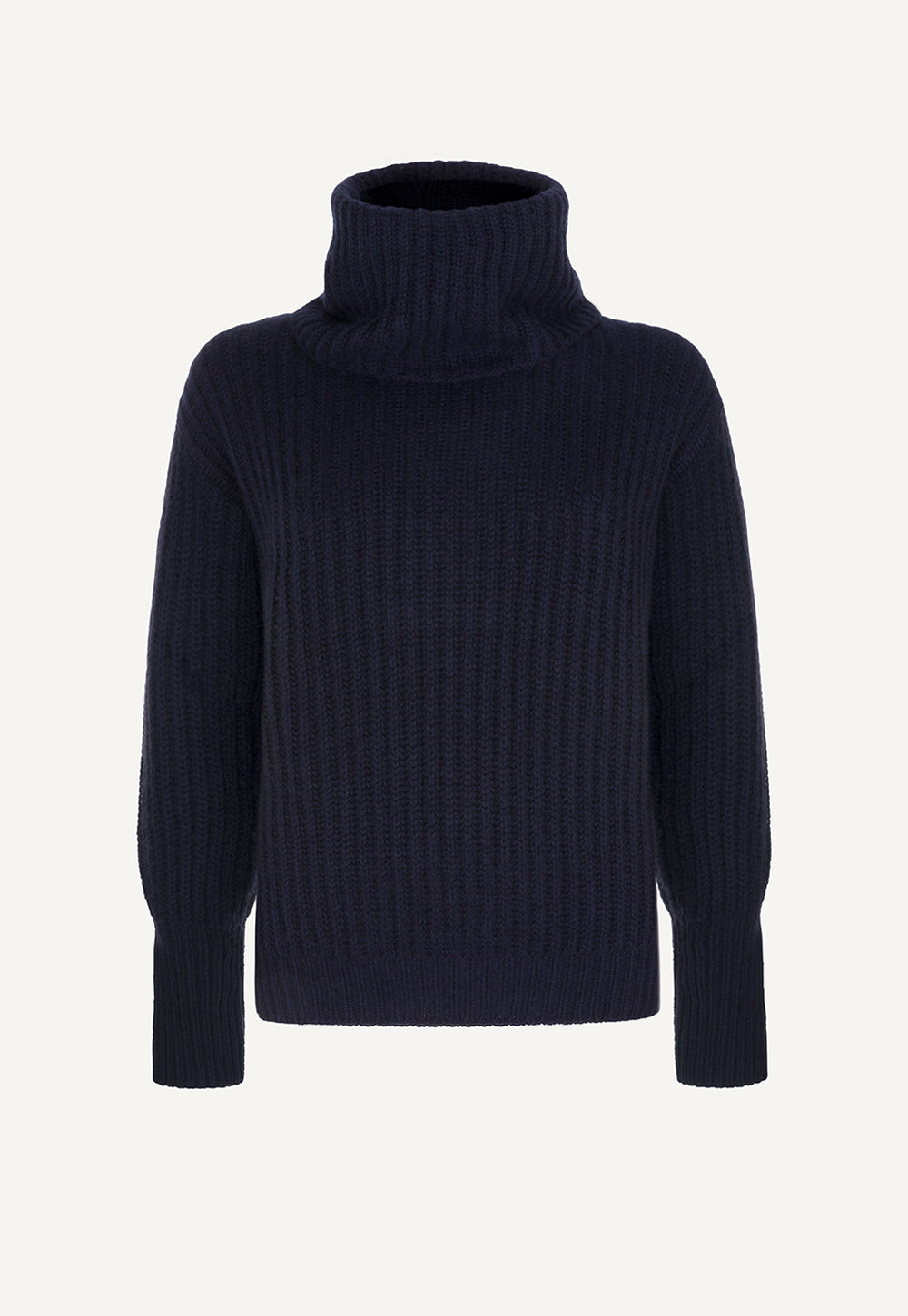 Cashmere turtleneck sweater in deep navy with chunky rib knit