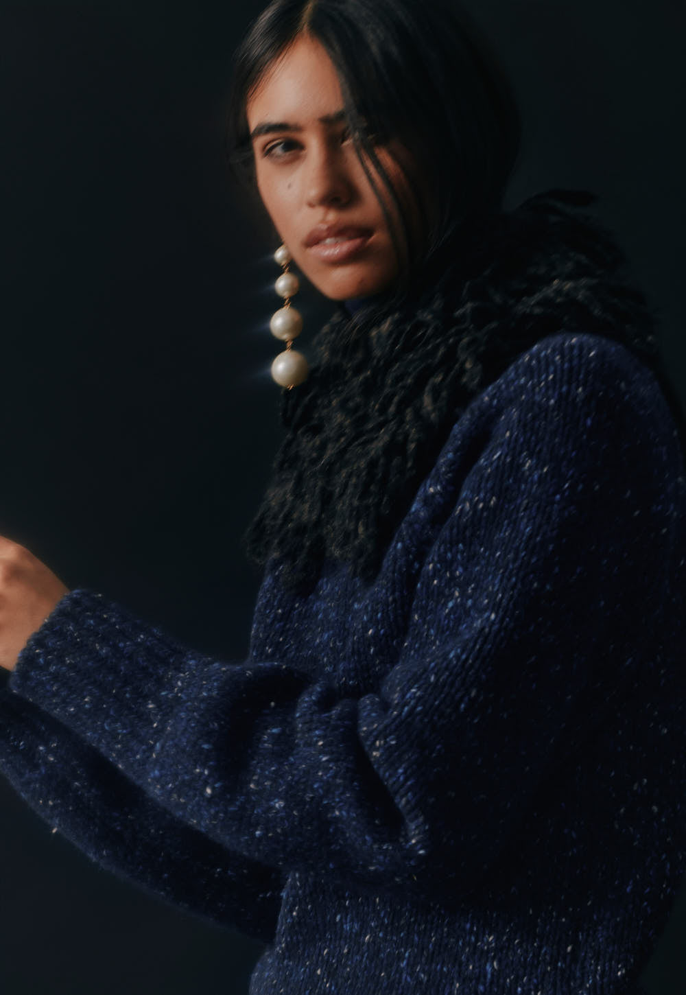 Antonia Zander Mina Collo Nero voluminous black knit collar in baby alpaca cashmere silk blend
