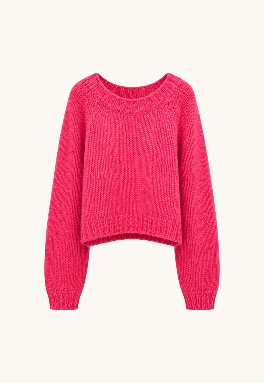 Antonia Zander Ola Sweater in pink baby alpaca and silk blend, a lightweight cropped knit with a round neck and balloon sleeves.