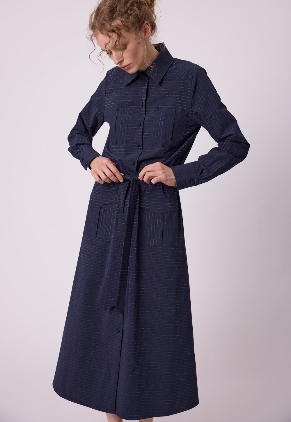 Antonia Zander Orsana Dress in navy, garment detail.