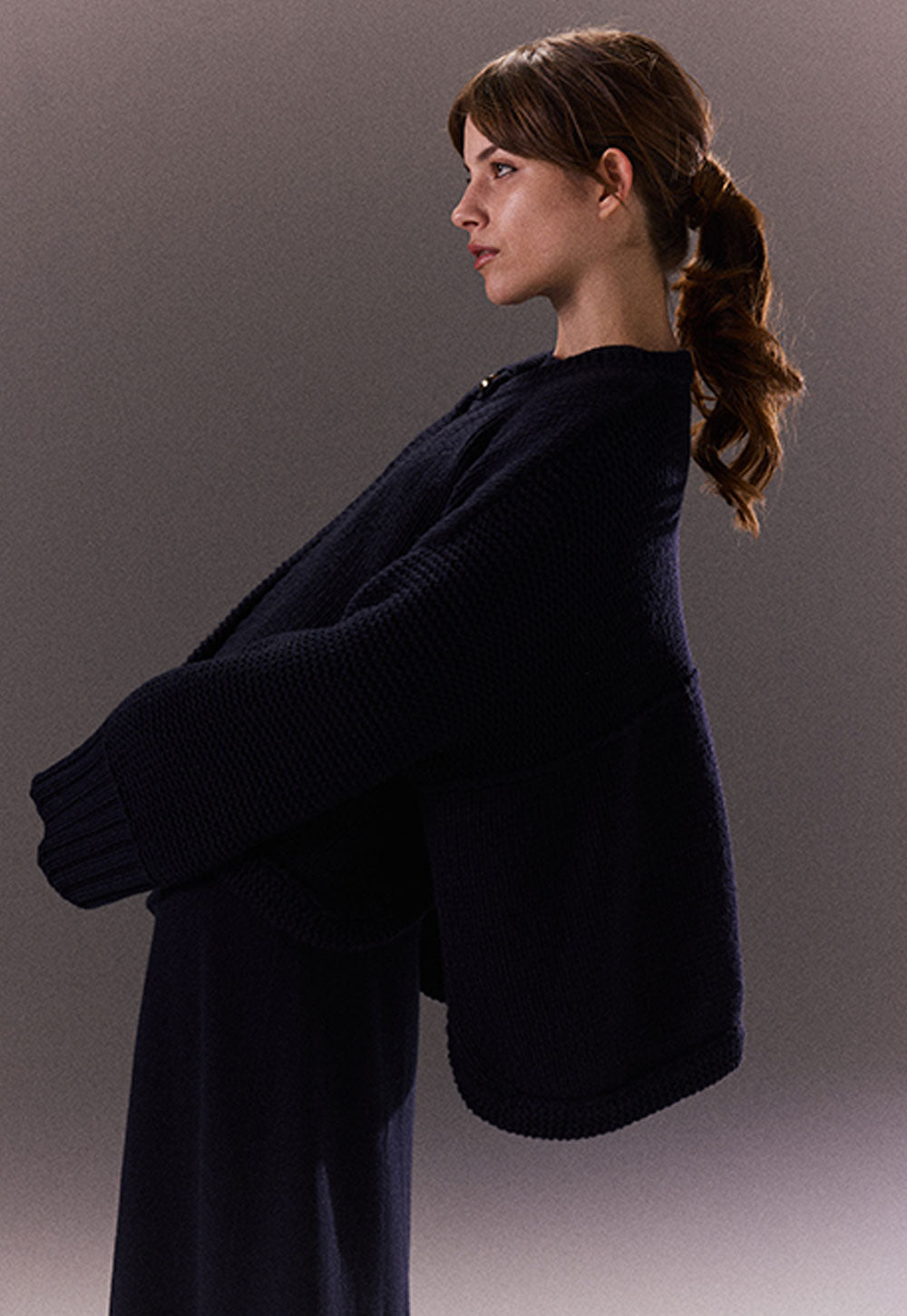 Phania Cape navy blue by Antonia Zander, full look.