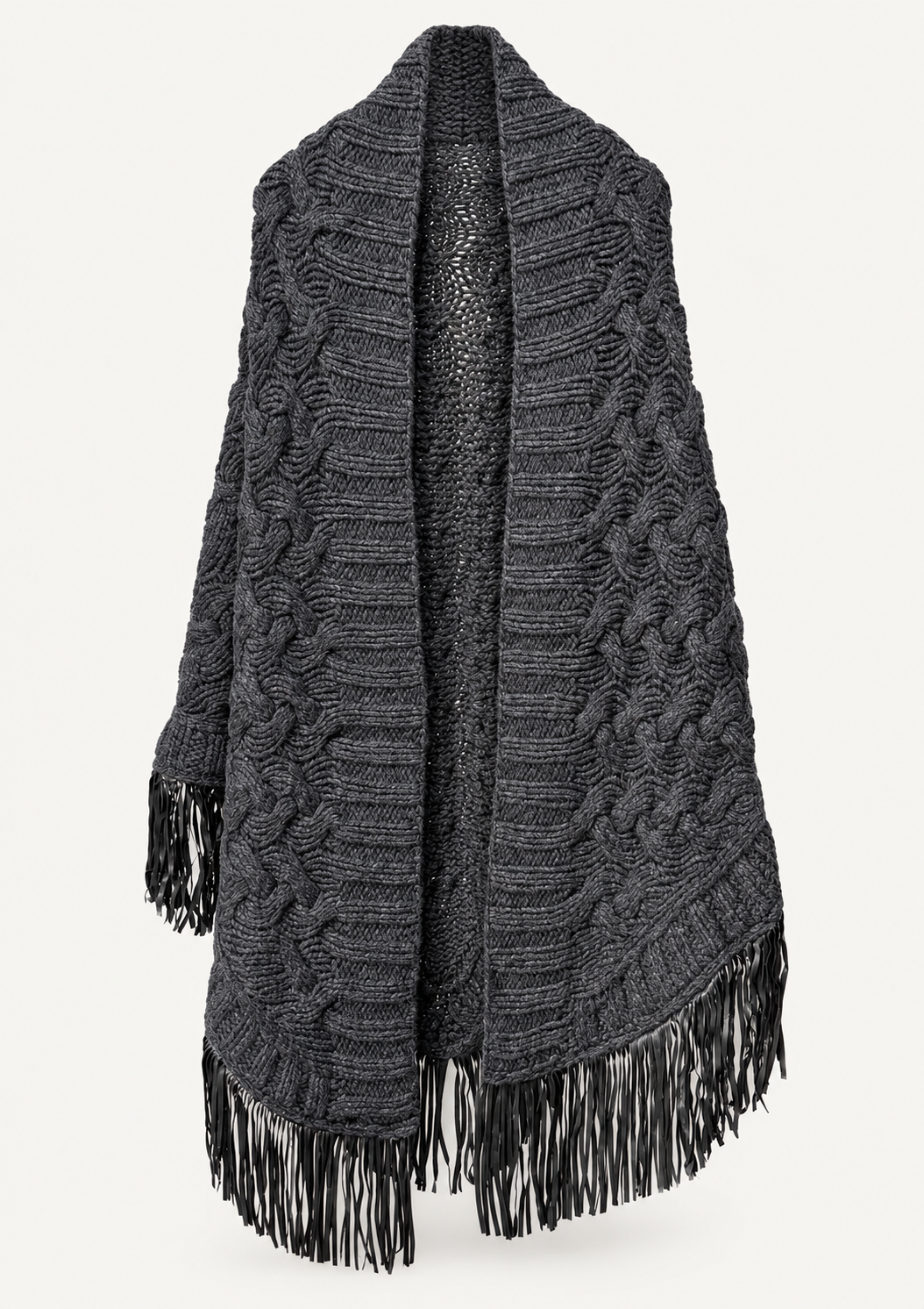 Antonia Zander Stola Camoscio Mica cashmere wrap with goat nappa leather fringes