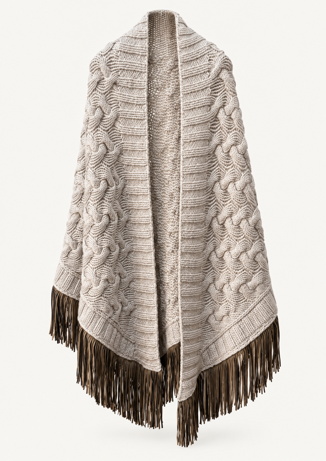 Antonia Zander Stola Camoscio Silk cashmere wrap with goat nappa leather fringes