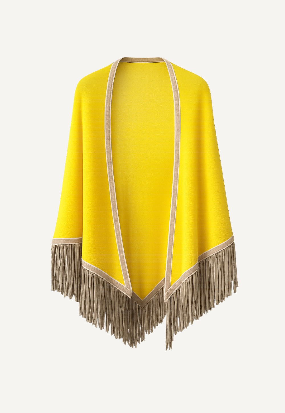Cashmere triangle scarf in lemon with soft contrast trim and suede fringes