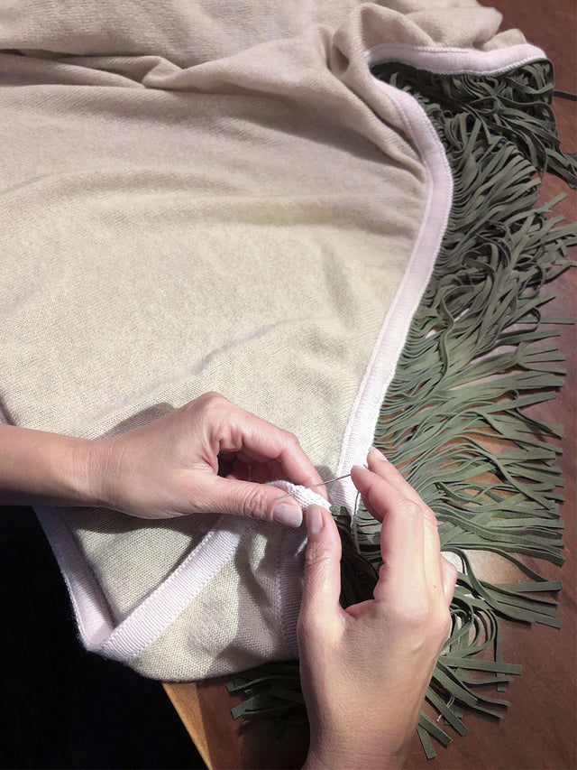Each Triangolo is unique and handmade in Italy, with endless possibilities to choose from. It takes 4-6 weeks to create your personalized cashmere wrap.